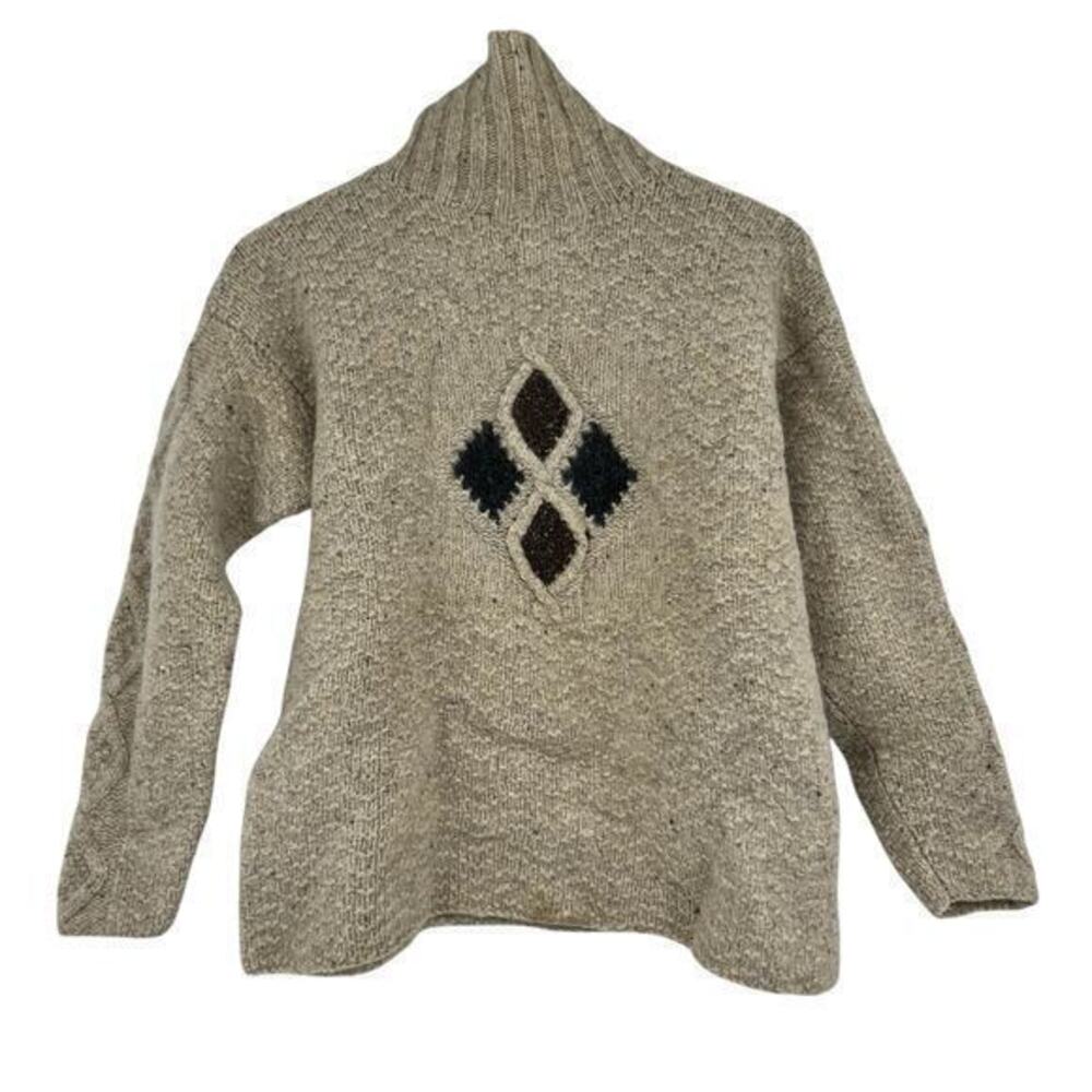Vintage Carraig Donn Aran handknit Ireland Irish Wool cream Sweater size medium